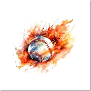 Flamming Baseball Watercolor Posters and Art